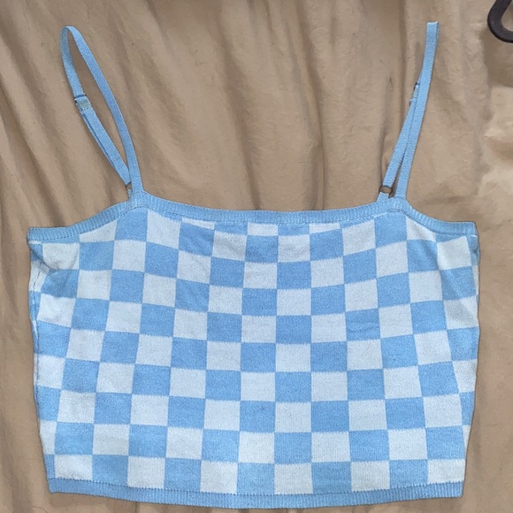 2 piece like new sweater combo knit cardigan tank top set crop top checker print - Picture 6 of 7